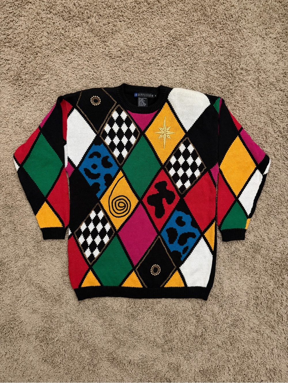 I.B. Diffusion Vintage Colorful Knit Pullover Sweater Ramie Cotton Sweater Sz M